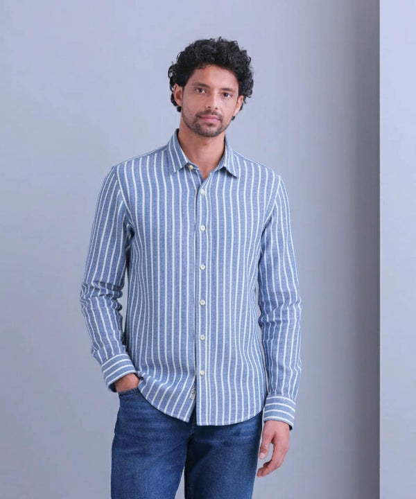 chemise bleu rayé col sans bouton